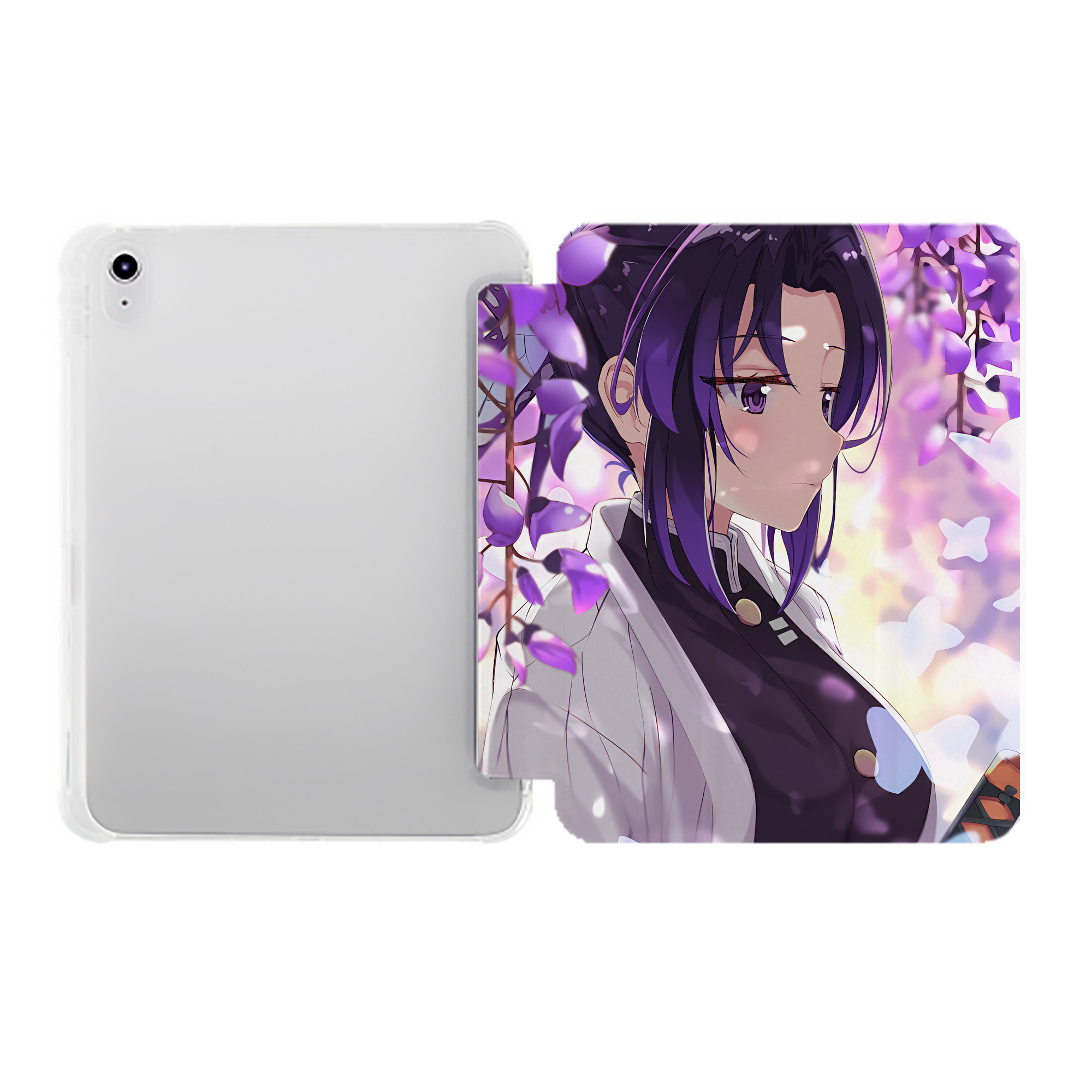 （画像用） 鬼滅の刃（きめつのやいば）蟲柱-胡蝶 しのぶ／こちょう しのぶ Kochou Shinobu IPad ケース ペン収納付き 三つ折りスタンド PUレザー×シリコン 対応機種9.5/10.5/10.9インチ